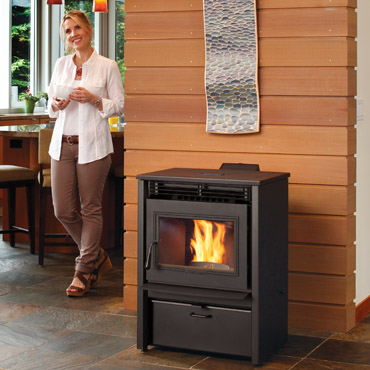 black pellet stove in home