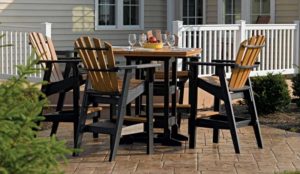 Adirondack chair high top table on patio