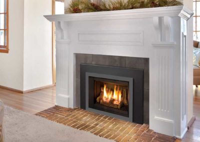 fireplace insert with white mantel