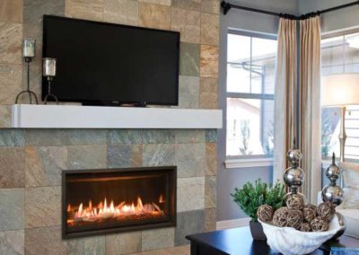 modern fireplace insert with tile surround
