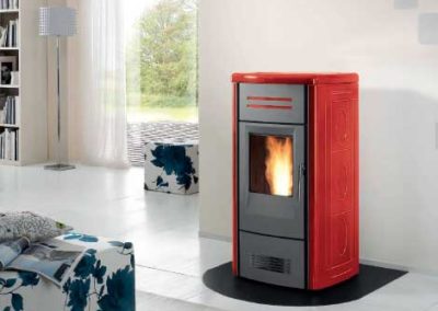 red and silver contemporary stove